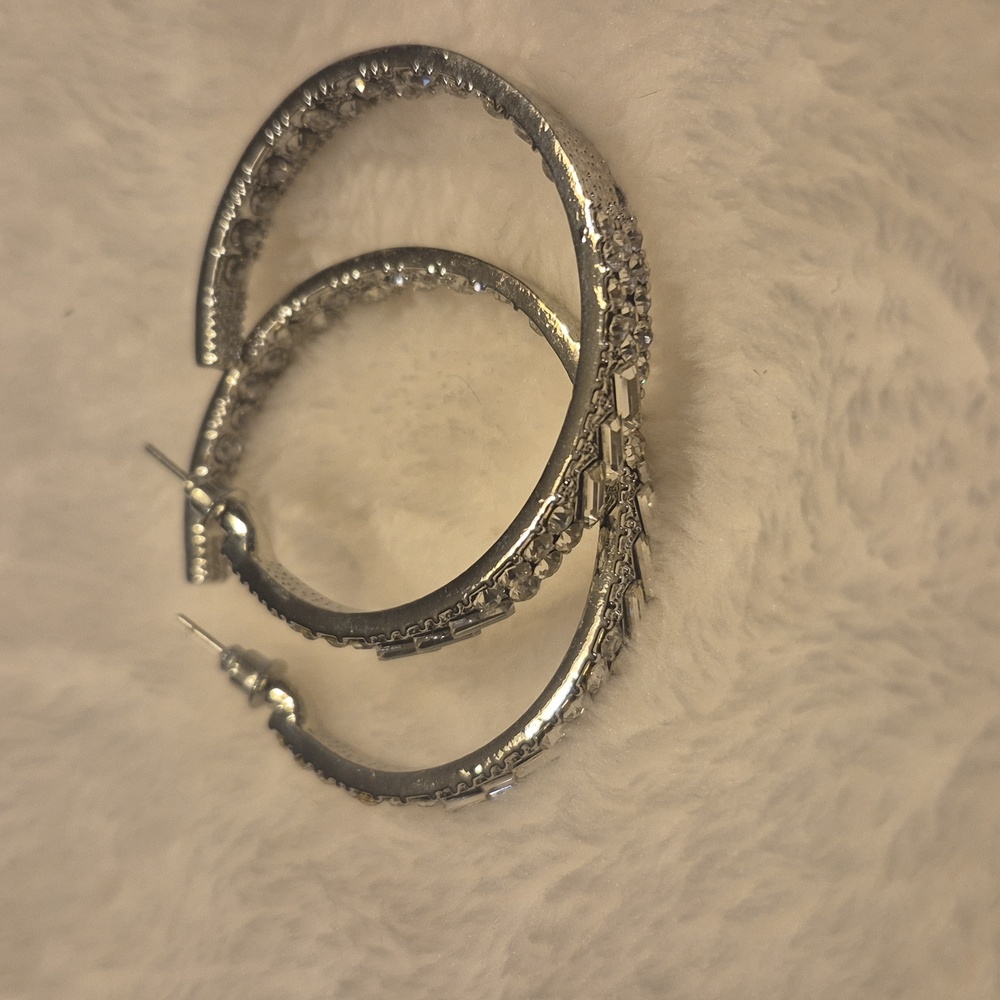 Sparkling Silver Crystal Hoop Earrings - Women Jewelry - Picture 2 of 3